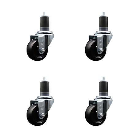 Service Caster 3'' Hard Rubber Wheel Swivel 1-5/8'' Expanding Stem Caster, 4PK SCC-EX20S314-HRS-158-4